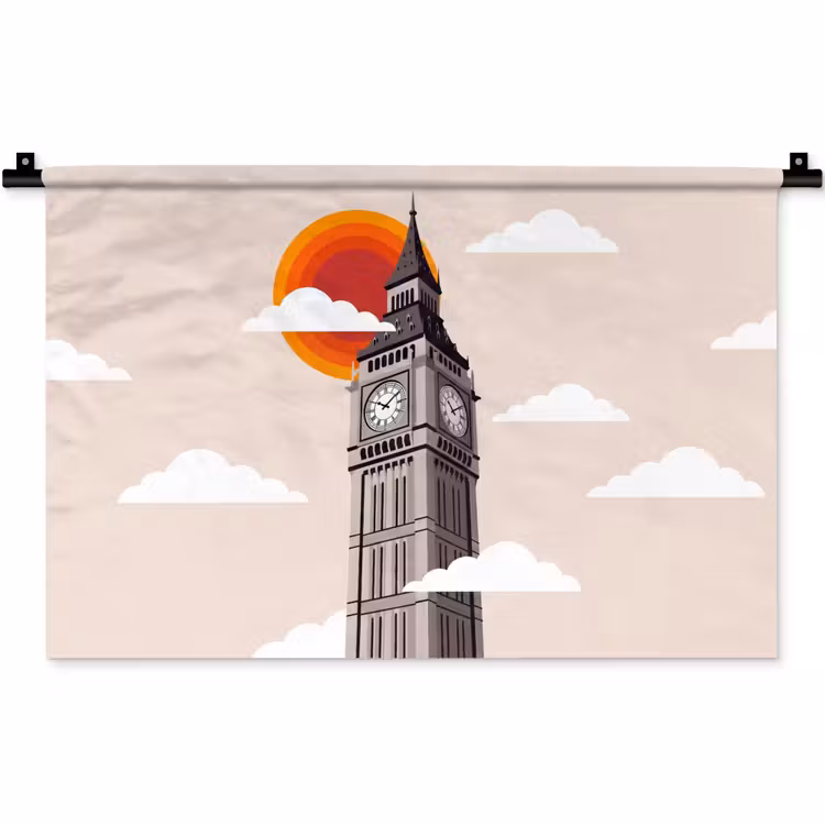 Toren - Klok - Londen - Architectuur - Retro Wandkleed katoen klein -zz3d