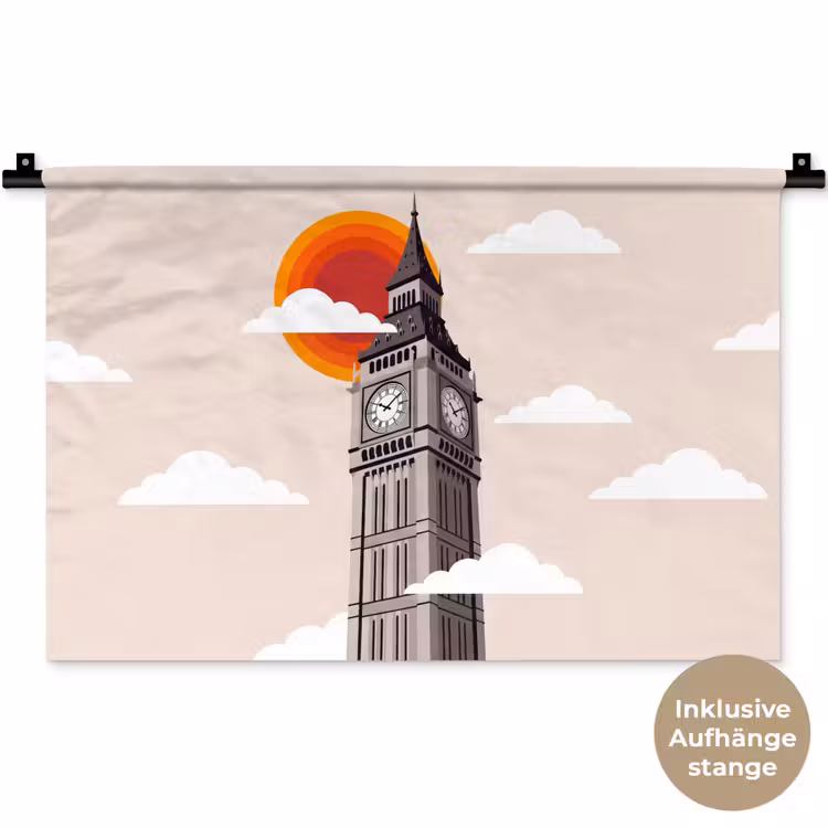 Toren - Klok - Londen - Architectuur - Retro Wandkleed katoen klein -t3d_DE