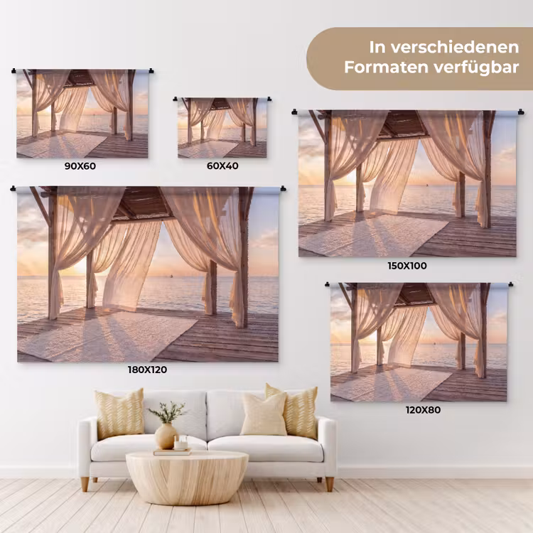 Overkapping - Zee - Zonsondergang - Vakantie - Rust Wandkleed katoen klein -tsfeer8_DE