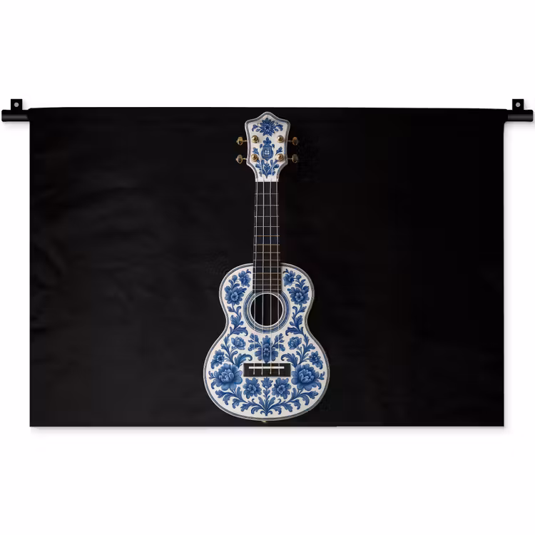 Ukelele - Delfts - Blauw - Muziek Wandkleed katoen klein -zz3d