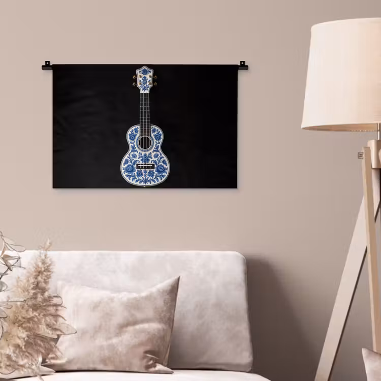 Ukelele - Delfts - Blauw - Muziek Wandkleed katoen klein -sfeer4