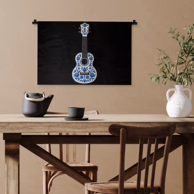 Ukelele - Delfts - Blauw - Muziek Wandkleed katoen klein -sfeer6