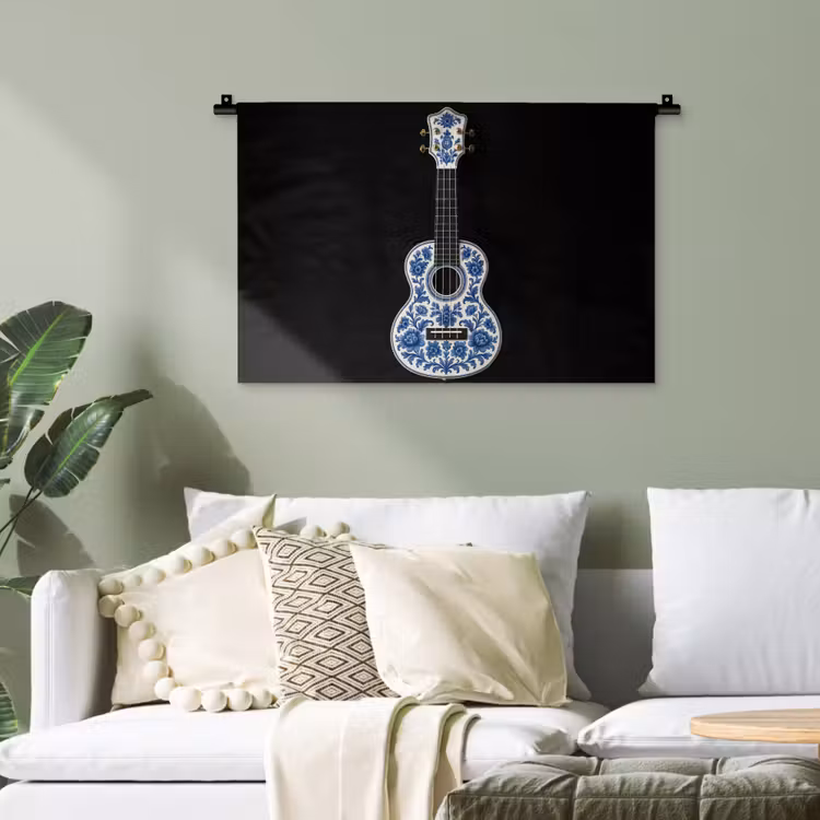 Ukelele - Delfts - Blauw - Muziek Wandkleed katoen klein -sfeer7