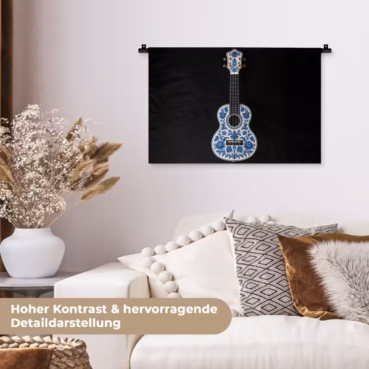 Ukelele - Delfts - Blauw - Muziek Wandkleed katoen klein -tsfeer1_DE