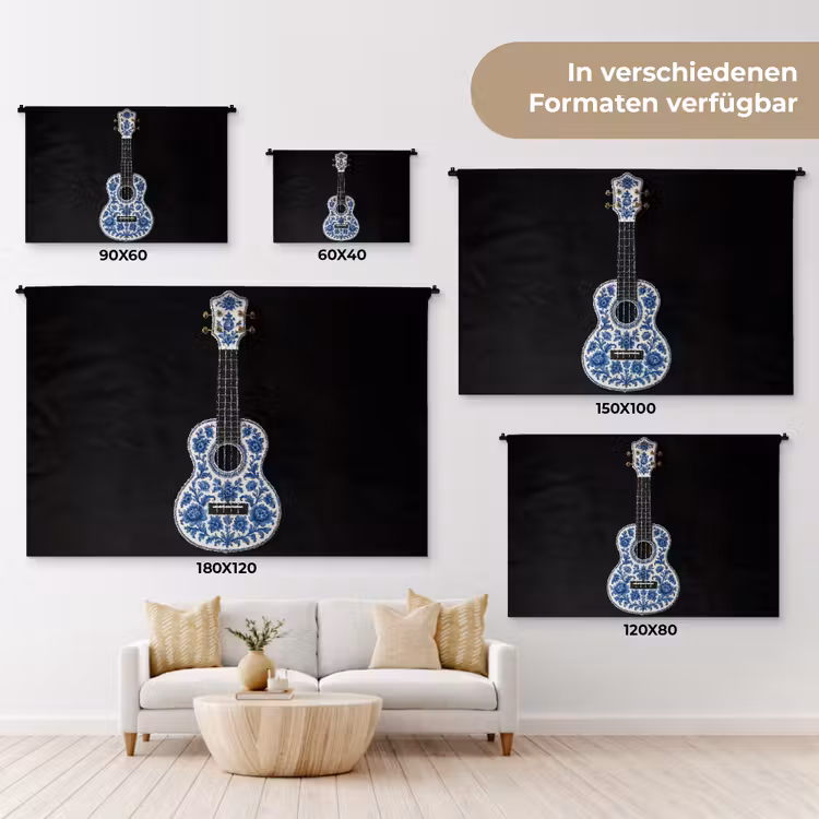 Ukelele - Delfts - Blauw - Muziek Wandkleed katoen klein -tsfeer8_DE