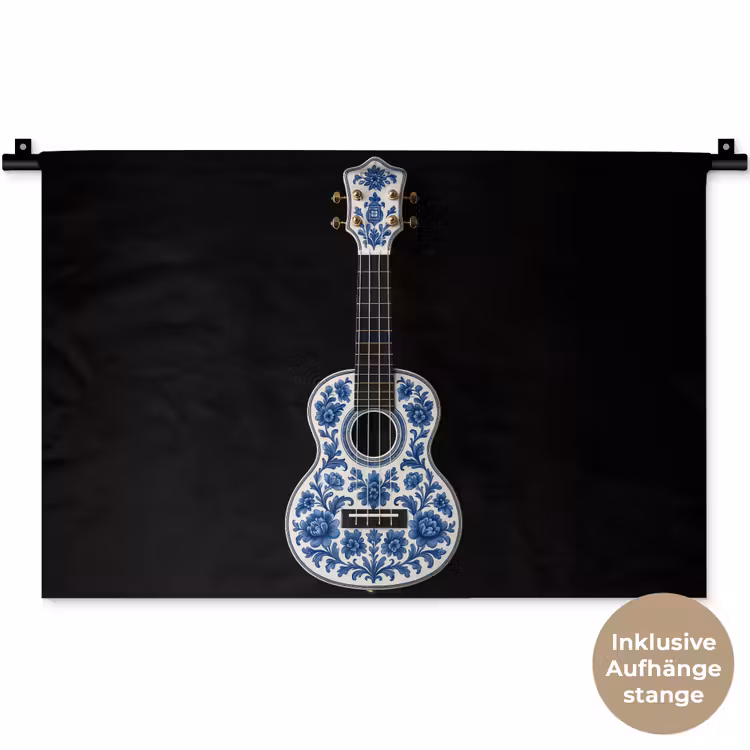 Ukelele - Delfts - Blauw - Muziek Wandkleed katoen klein -t3d_DE