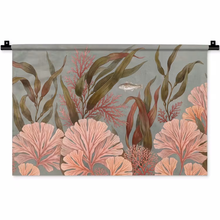 Onderwater - Planten - Vis - Vintage - Groen Wandkleed katoen klein -zz3d