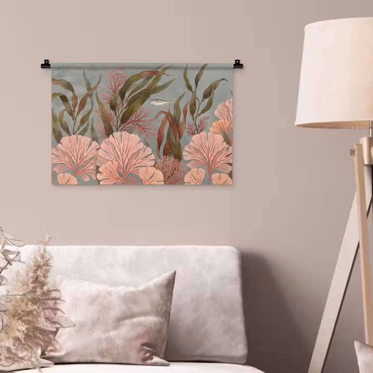 Onderwater - Planten - Vis - Vintage - Groen Wandkleed katoen klein -sfeer4