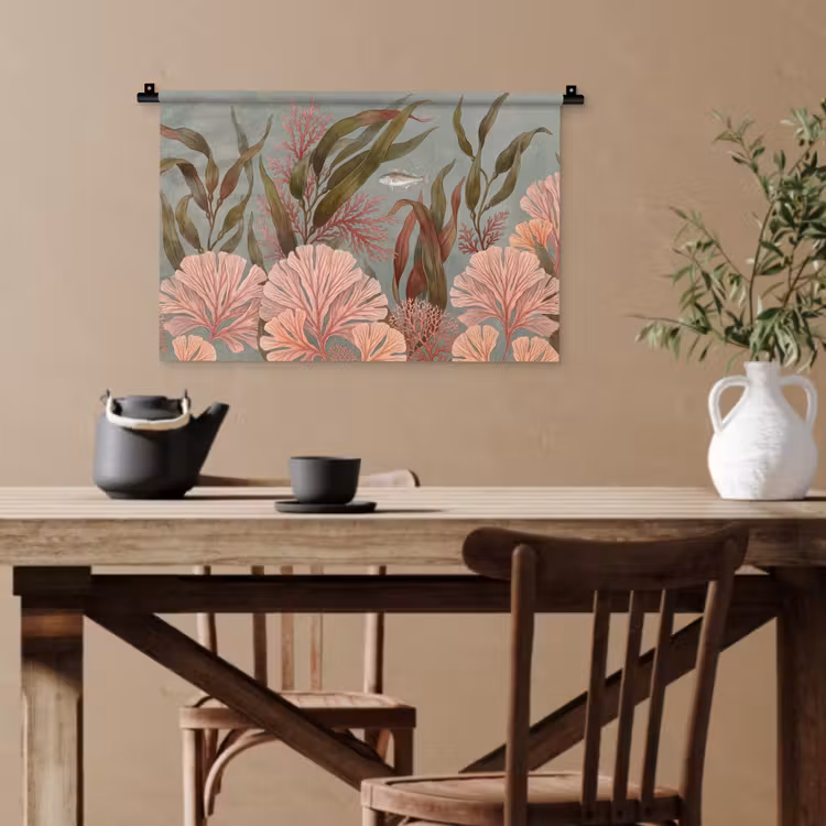 Onderwater - Planten - Vis - Vintage - Groen Wandkleed katoen klein -sfeer6