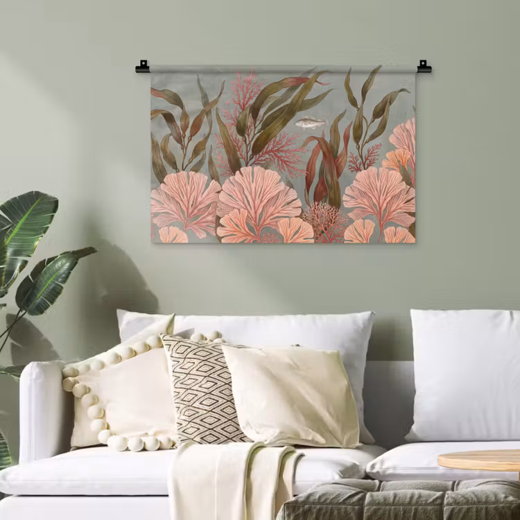Onderwater - Planten - Vis - Vintage - Groen Wandkleed katoen klein -sfeer7