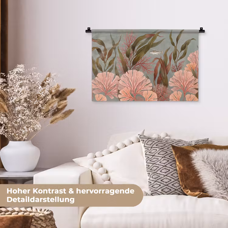 Onderwater - Planten - Vis - Vintage - Groen Wandkleed katoen klein -tsfeer1_DE