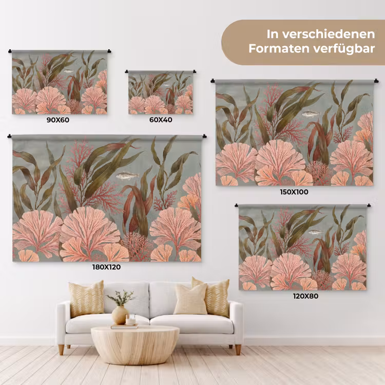 Onderwater - Planten - Vis - Vintage - Groen Wandkleed katoen klein -tsfeer8_DE