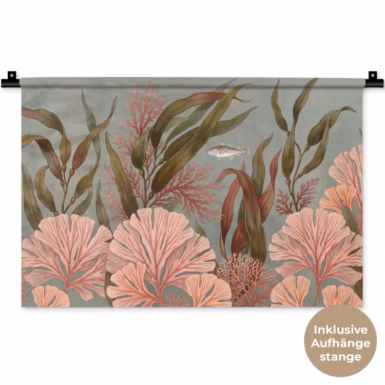 Onderwater - Planten - Vis - Vintage - Groen Wandkleed katoen klein -t3d_DE