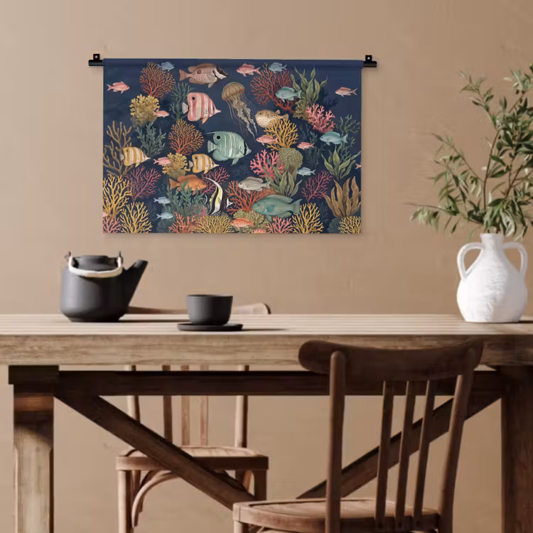 Onderwaterwereld - Vissen - Koraal - Illustratie - Kleurrijk Wandkleed katoen klein -sfeer6