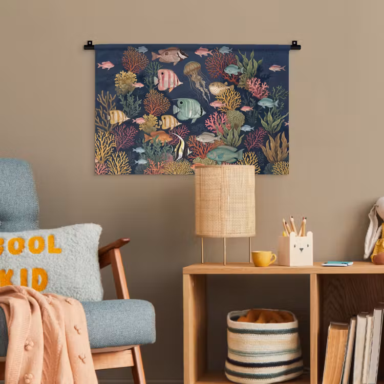 Onderwaterwereld - Vissen - Koraal - Illustratie - Kleurrijk Wandkleed katoen klein -wsfeer4_kind