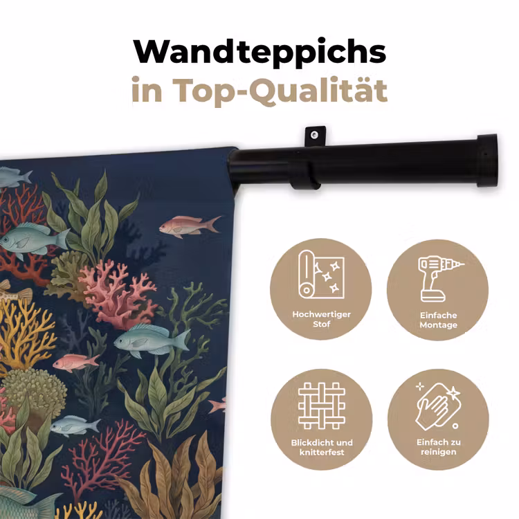 Onderwaterwereld - Vissen - Koraal - Illustratie - Kleurrijk Wandkleed katoen klein -tsfeer2_DE