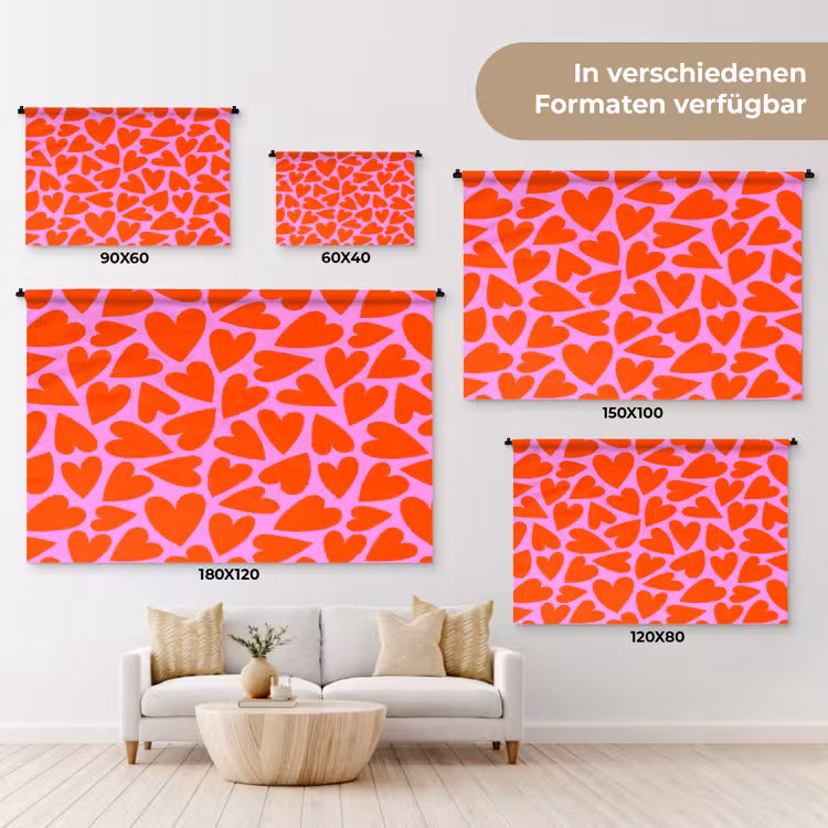 Valentijn - Patroon - Roze - Rood Wandkleed katoen klein 269 -tsfeer8_DE
