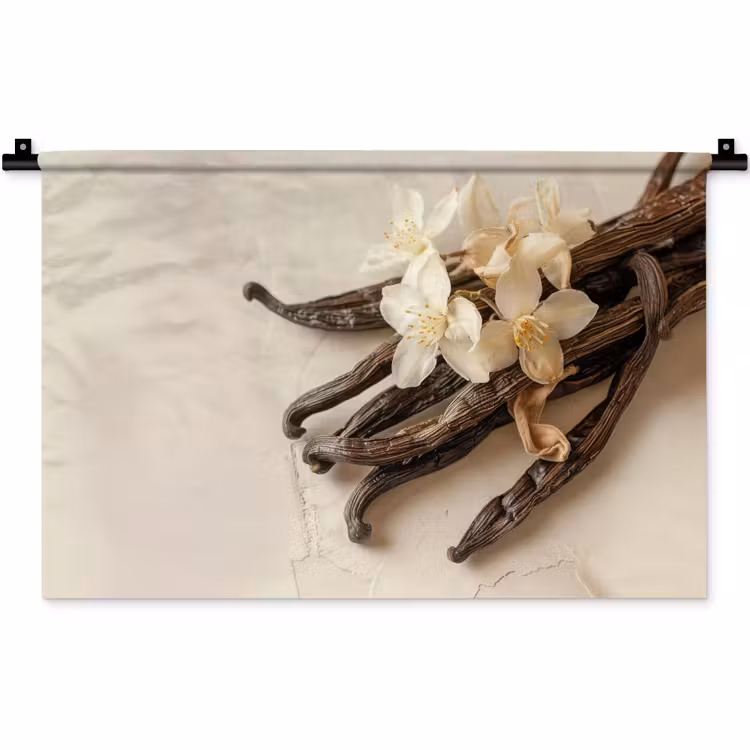 Vanille - Bloemen - Beige Wandkleed katoen klein -zz3d