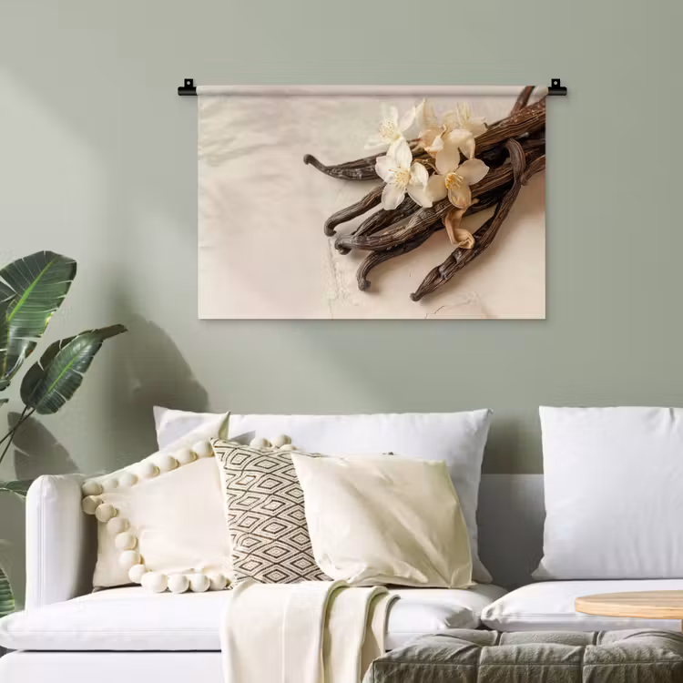 Vanille - Bloemen - Beige Wandkleed katoen klein -sfeer7