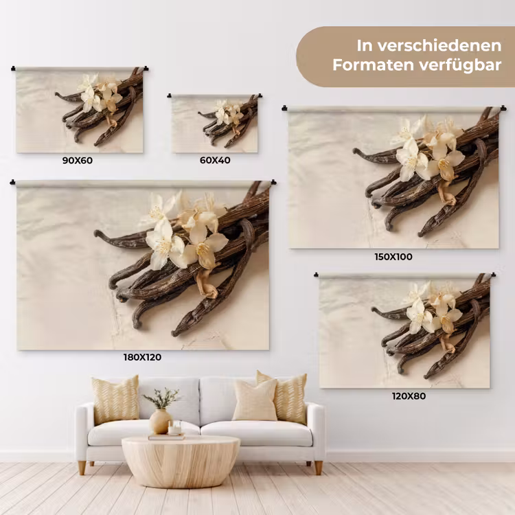 Vanille - Bloemen - Beige Wandkleed katoen klein -tsfeer8_DE