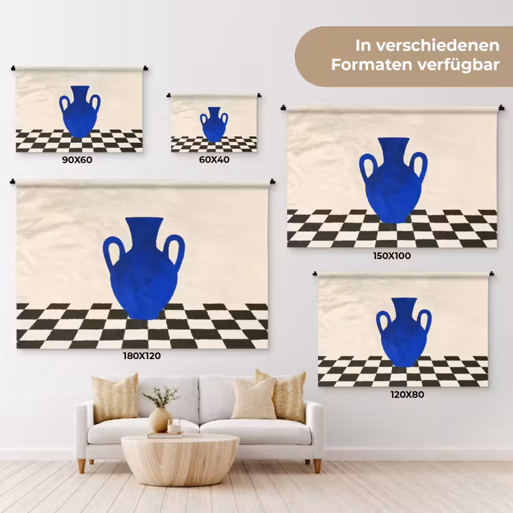 Vaas - Blauw - Geblokt - Modern Wandkleed katoen klein -tsfeer8_DE
