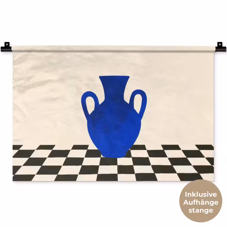 Vaas - Blauw - Geblokt - Modern Wandkleed katoen klein -t3d_DE