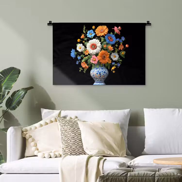 Vaas - Boeket - Bloemen - Kleur Wandkleed katoen klein -sfeer7