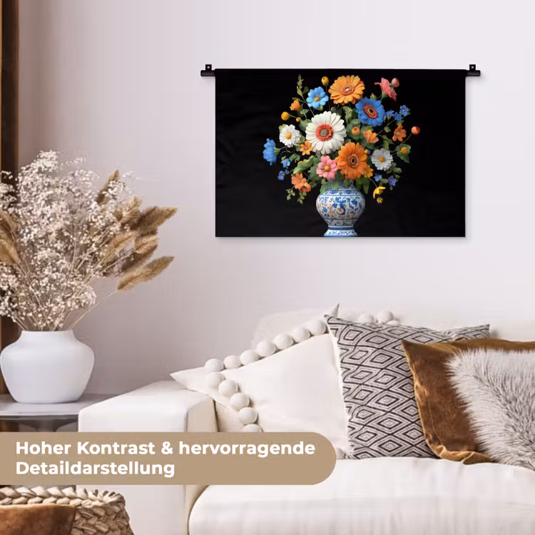 Vaas - Boeket - Bloemen - Kleur Wandkleed katoen klein -tsfeer1_DE