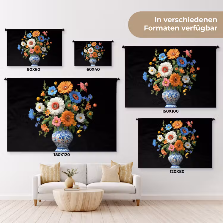 Vaas - Boeket - Bloemen - Kleur Wandkleed katoen klein -tsfeer8_DE