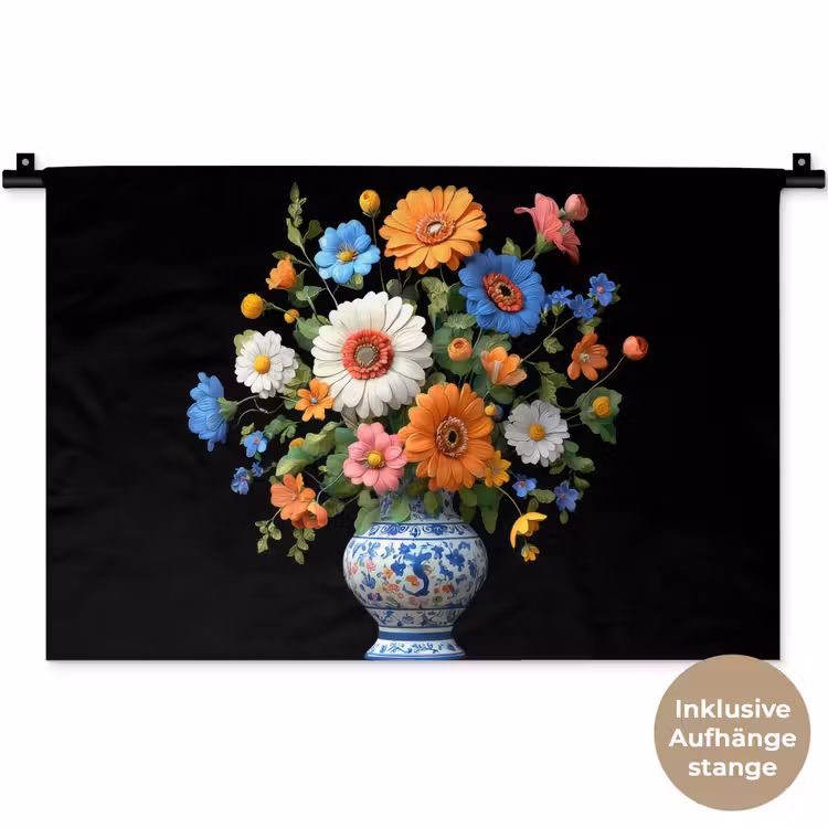 Vaas - Boeket - Bloemen - Kleur Wandkleed katoen klein -t3d_DE