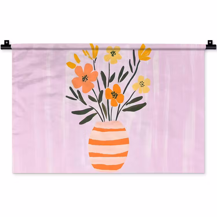 Vaas - Gestreept - Bloemen - Oranje Wandkleed katoen klein -zz3d