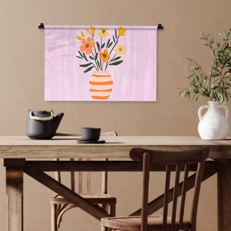 Vaas - Gestreept - Bloemen - Oranje Wandkleed katoen klein -sfeer6