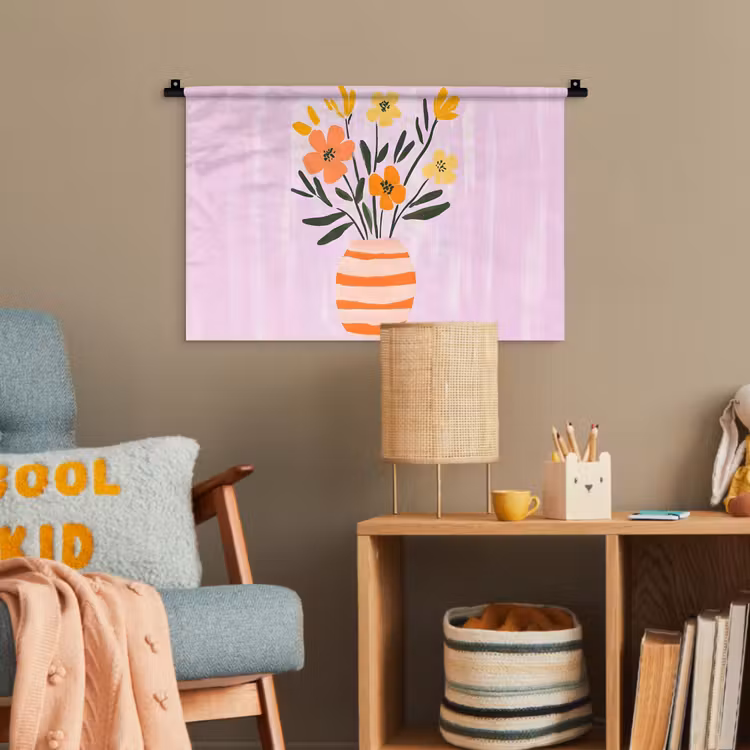 Vaas - Gestreept - Bloemen - Oranje Wandkleed katoen klein -wsfeer4_kind