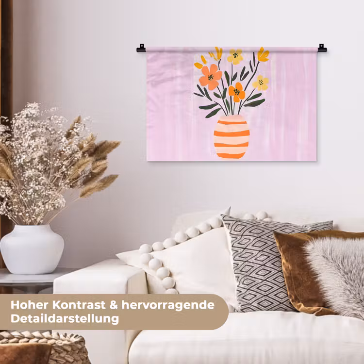 Vaas - Gestreept - Bloemen - Oranje Wandkleed katoen klein -tsfeer1_DE