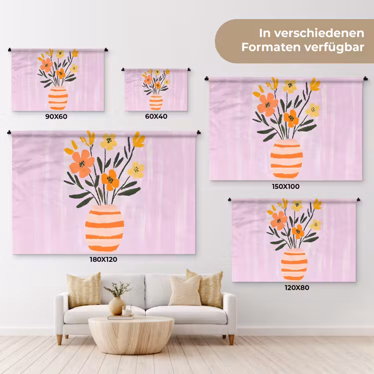 Vaas - Gestreept - Bloemen - Oranje Wandkleed katoen klein -tsfeer8_DE