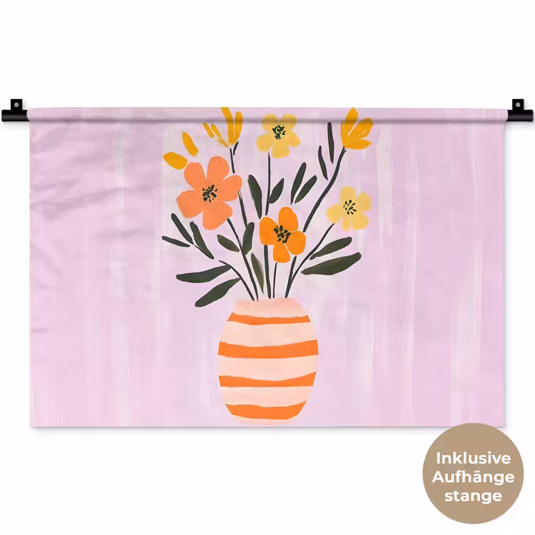 Vaas - Gestreept - Bloemen - Oranje Wandkleed katoen klein -t3d_DE