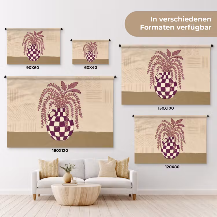 Vaas - Geruit - Planten - Modern - Paars Wandkleed katoen klein -tsfeer8_DE