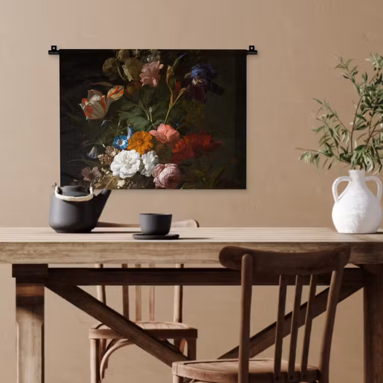 Vaas met bloemen - Schilderij van Rachel Ruysch Wandkleed katoen klein -sfeer6