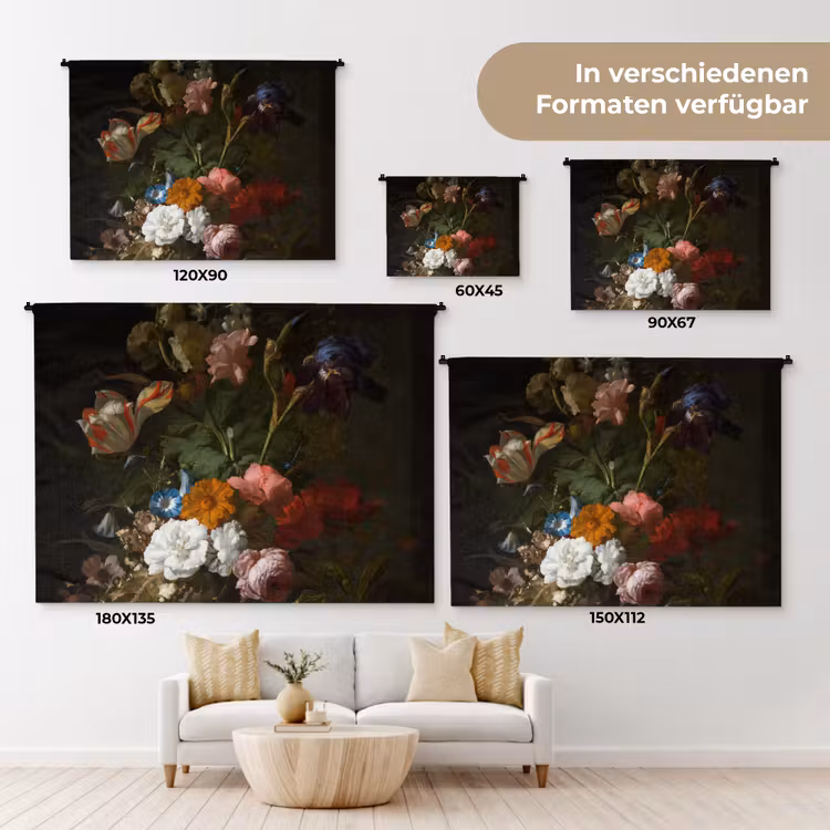 Vaas met bloemen - Schilderij van Rachel Ruysch Wandkleed katoen klein -tsfeer8_DE