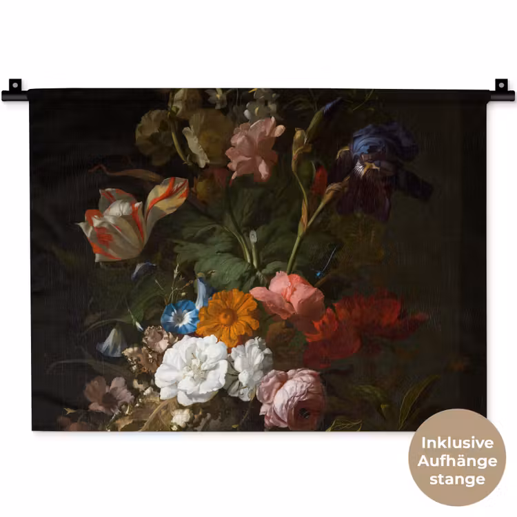 Vaas met bloemen - Schilderij van Rachel Ruysch Wandkleed katoen klein -t3d_DE