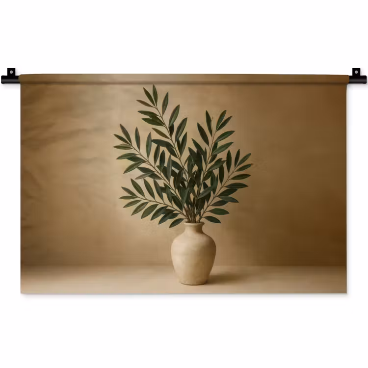 Vaas - Olijftakken - Bladeren - Beige Wandkleed katoen klein -zz3d