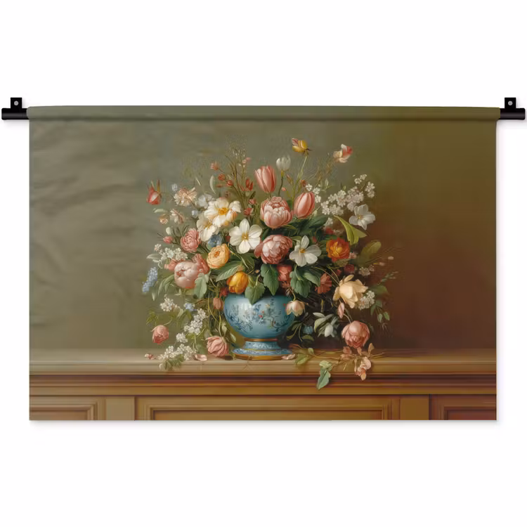 Vaas - Pastel - Kleuren - Bloemen Wandkleed katoen klein -zz3d
