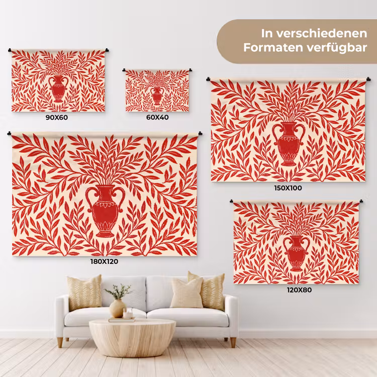 Vaas - Planten - Decoratie - Abstract - Rood Wandkleed katoen klein -tsfeer8_DE