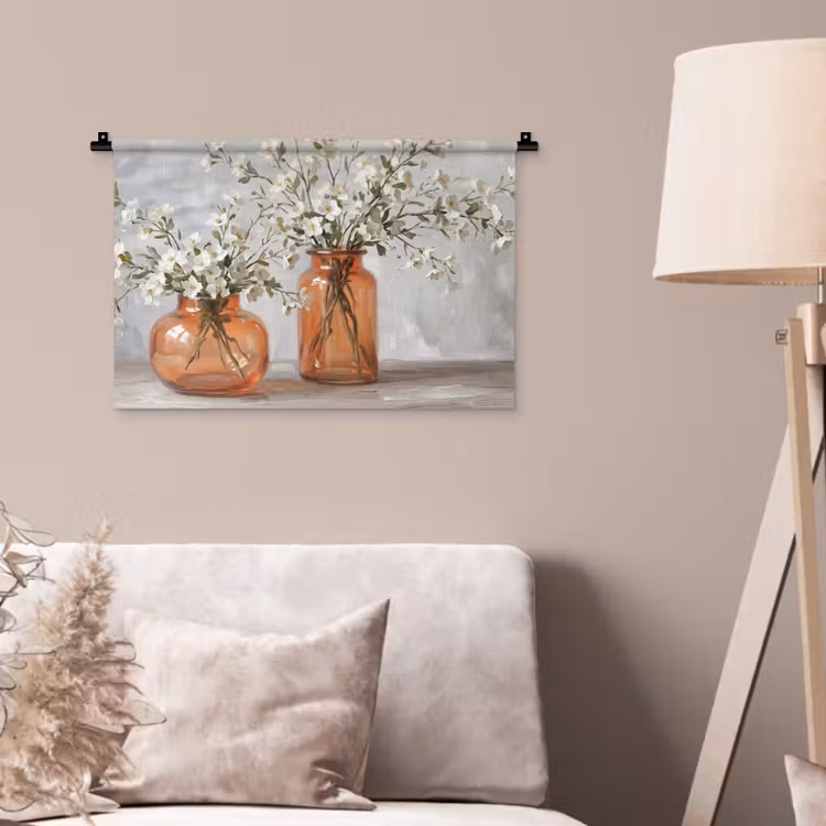 Vazen - Bloemen - Oranje Wandkleed katoen klein -sfeer4
