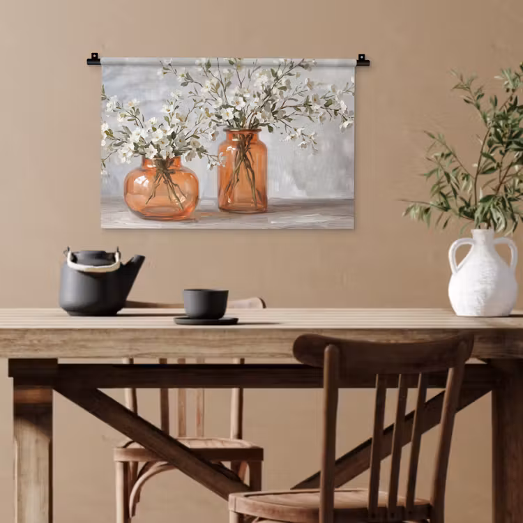 Vazen - Bloemen - Oranje Wandkleed katoen klein -sfeer6