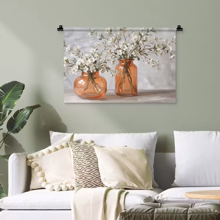 Vazen - Bloemen - Oranje Wandkleed katoen klein -sfeer7