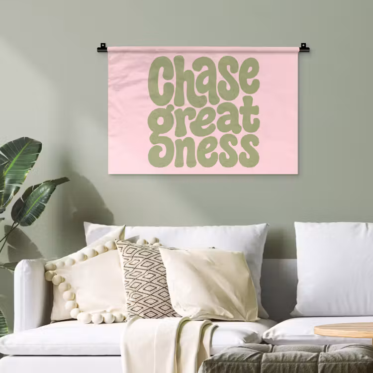 Chase greatness - Groen - Roze - Retro Wandkleed katoen klein -sfeer7
