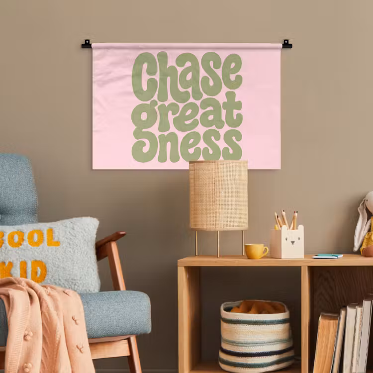 Chase greatness - Groen - Roze - Retro Wandkleed katoen klein -wsfeer4_kind