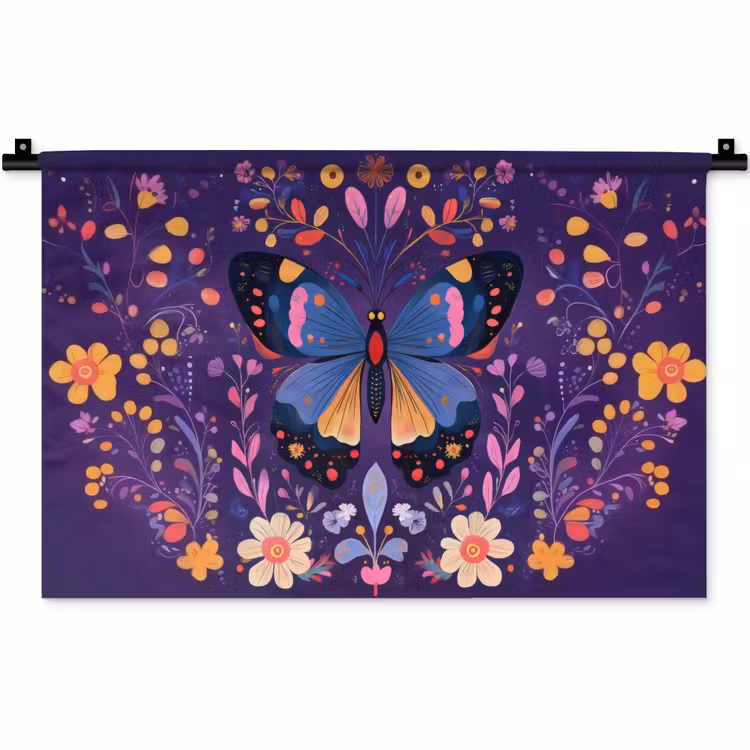 Sierlijk - Bloemen - Vlinder - Paars Wandkleed katoen klein -zz3d