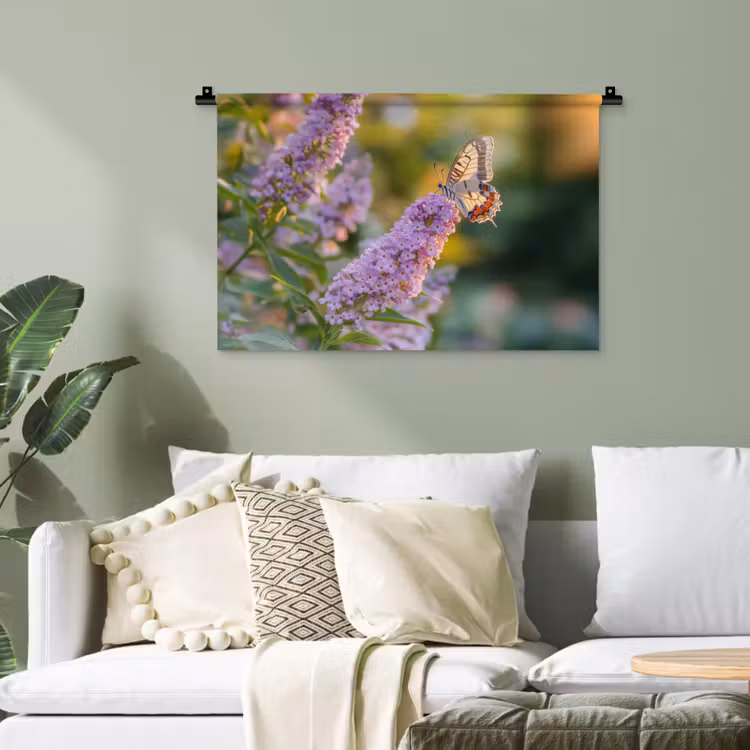 Sierlijke - Vlinder - Paarse - Bloemen Wandkleed katoen klein -sfeer7